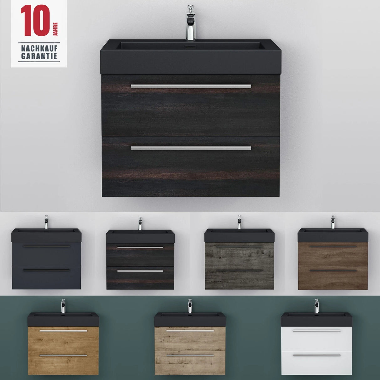 glasvilla Mobile Bagno Sospeso con Lavabo Mobiletto per Bagno con Lavabo in Antracite da Minerale Fuso Quadratto