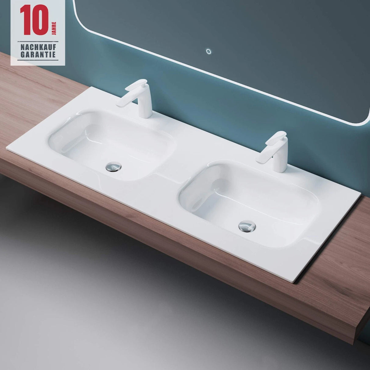 Lavabo Glasvilla, lavabo encastré, lavabo en fonte minérale, meuble-lavabo, grand espace de rangement, rectangulaire Col04