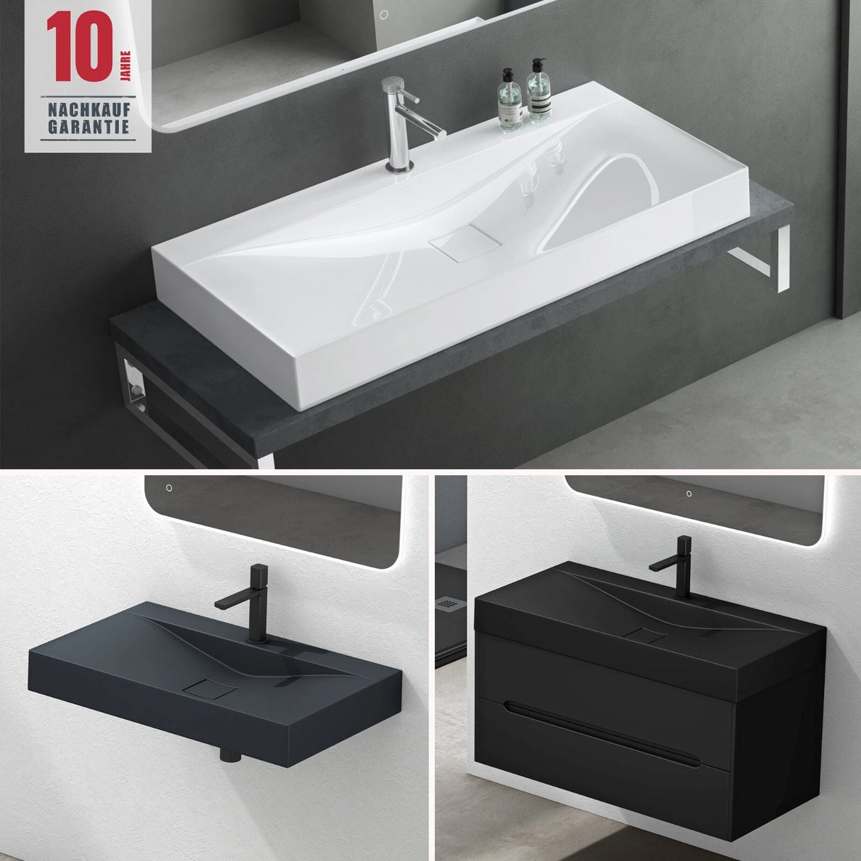 glasvilla Lavabo da Appoggio da Marmo fuso Lavabo Bagno Sospeso Lavandino Bagno Rettangolare Colossum810