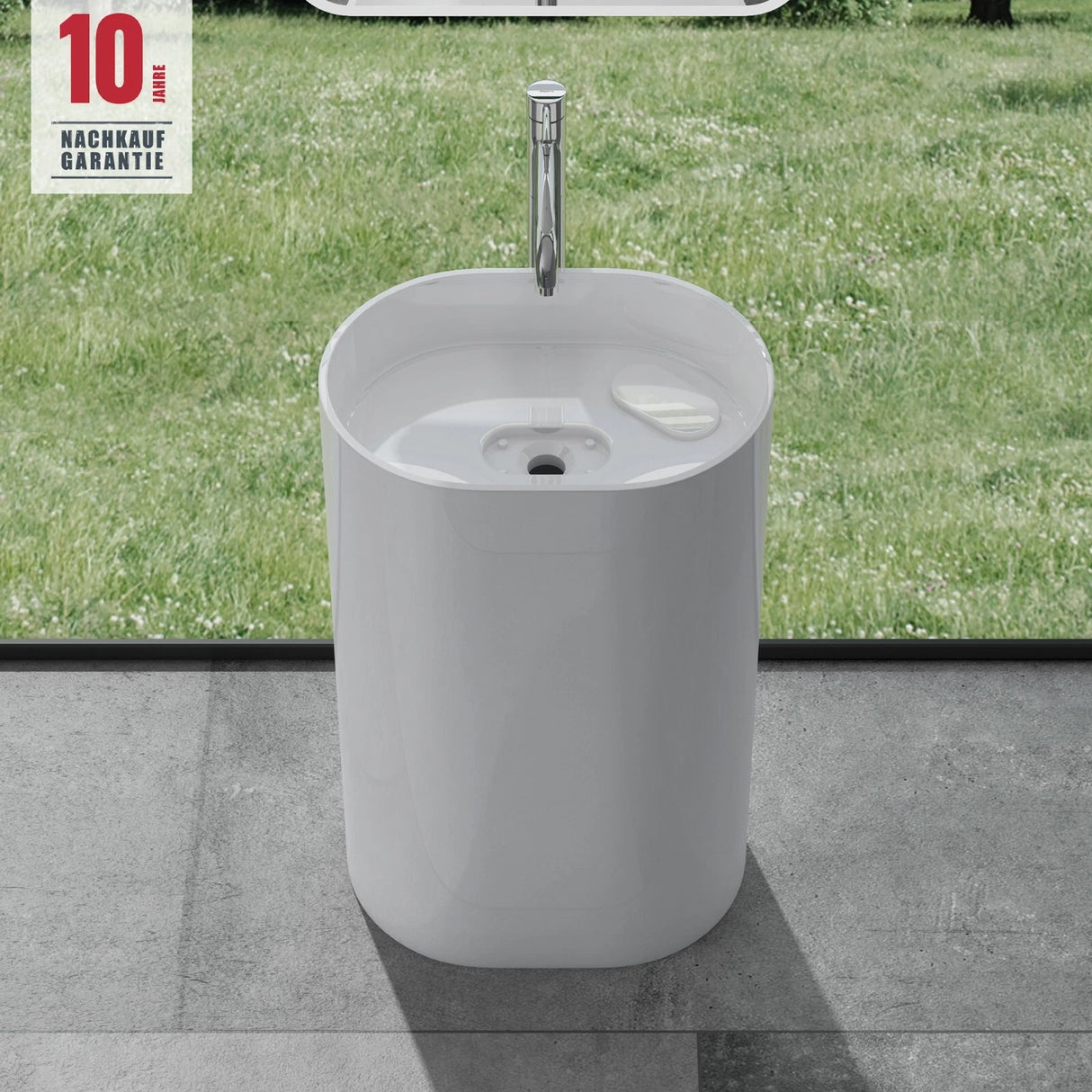 Vasque sur pied Glasvilla Design Col45 blanche, en résine minérale moulée, meuble sous-vasque, L x P x H : 52 x 38 x 85 cm