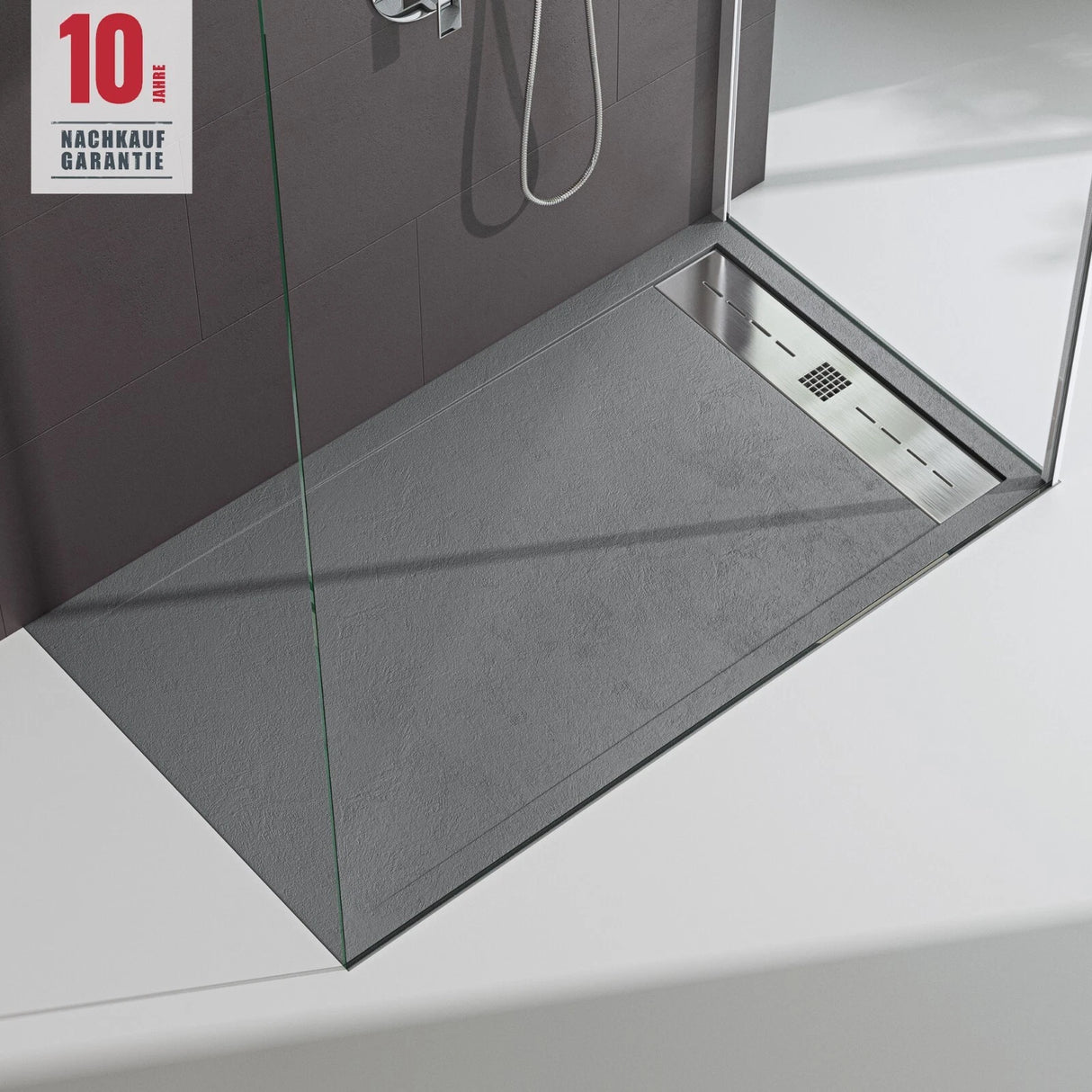 Piatto doccia Glasvilla Piatto doccia per box doccia piatto rettangolare grigio cemento in ghisa minerale di alta qualità Corvus