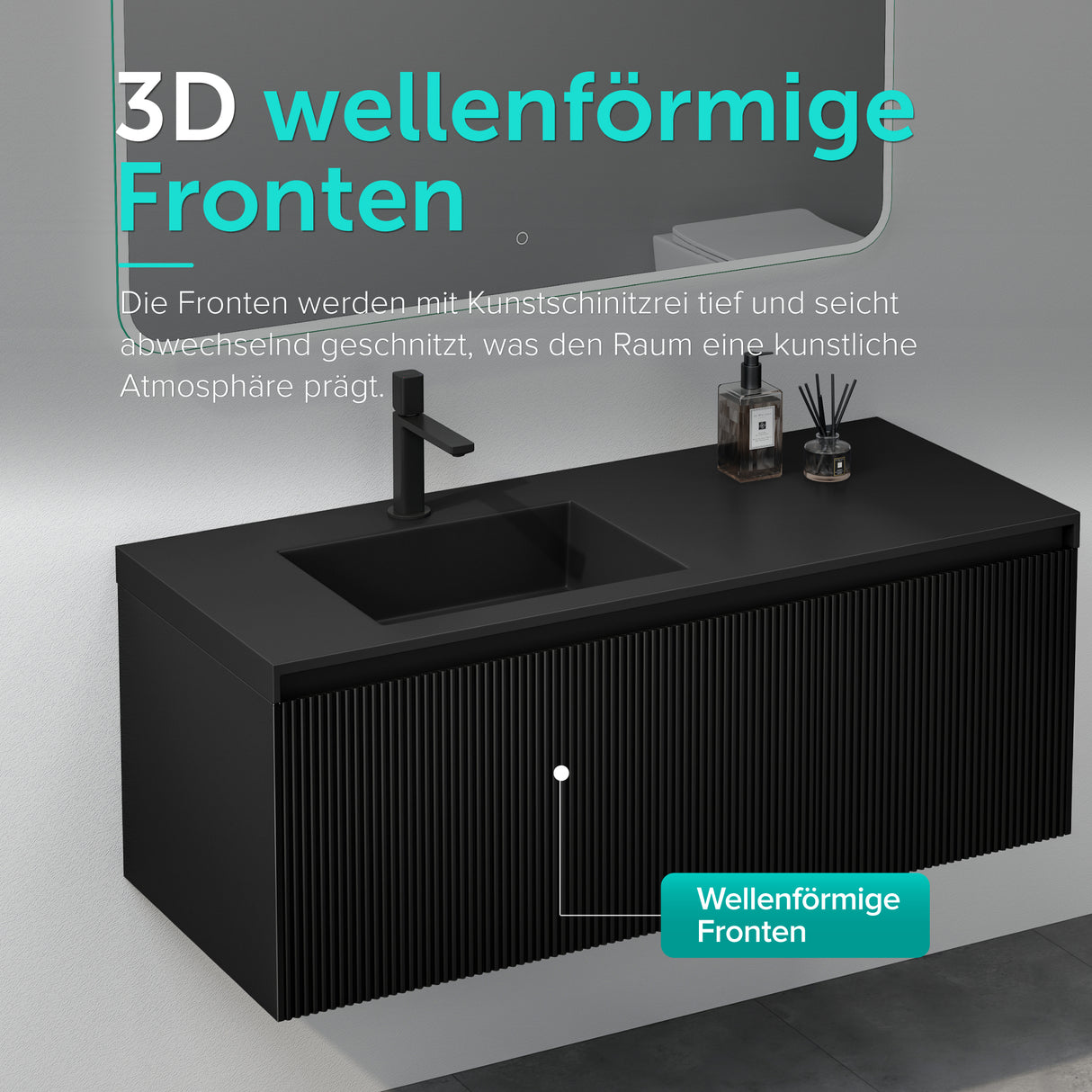 Set de muebles de baño glasvilla Design con lavabo y mueble bajo lavabo de 120 cm con cajones Softclose, incluye lavabo de mineralguss Santa