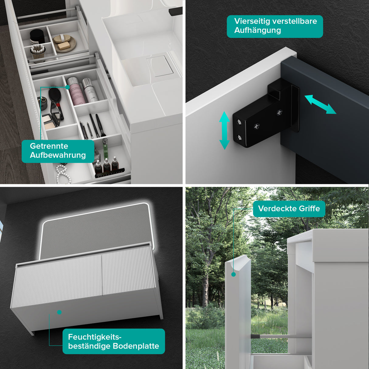 Set de muebles de baño glasvilla Design con lavabo y mueble bajo lavabo de 120 cm con cajones Softclose, incluye lavabo de mineralguss Santa