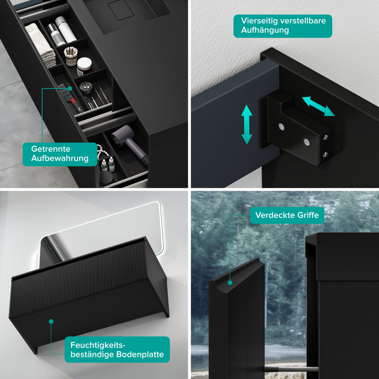 Set de muebles de baño glasvilla Design con lavabo y mueble bajo lavabo de 120 cm con cajones Softclose, incluye lavabo de mineralguss Santa