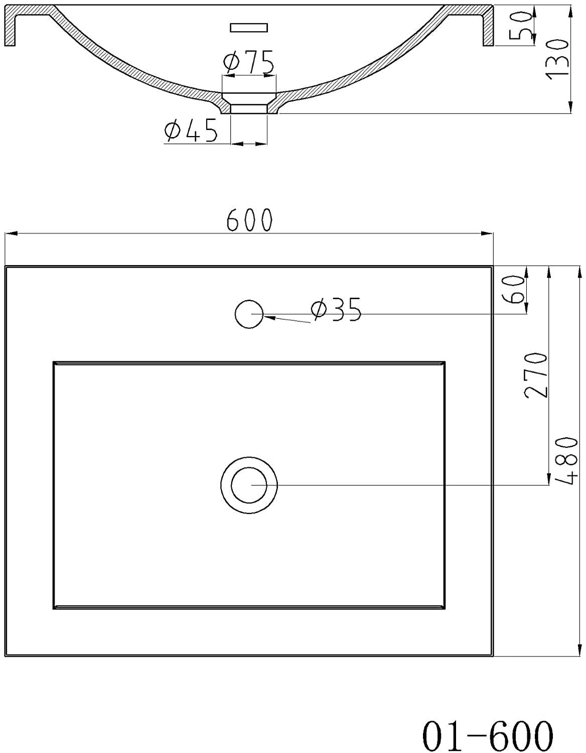 glasvilla lavabo lavabo empotrado cuenco de lavabo mueble de lavabo mineral rectangular 1 orificio para grifo función de desbordamiento Col01