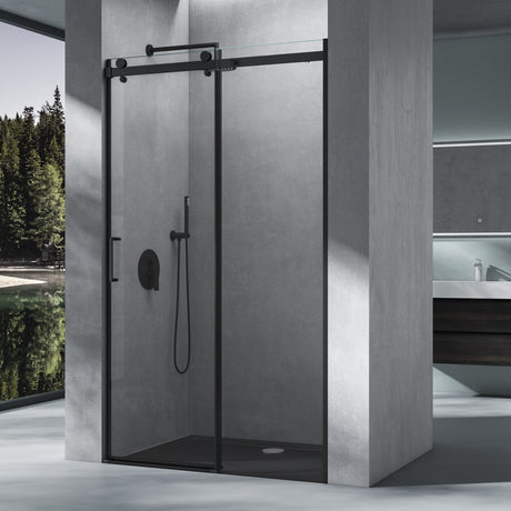 glasvilla Box Doccia a Nicchia in Vetro Trasparente 8mm Box Doccia in Vetro di Sicurezza ESG con Porta Scorrevole e Nano Rivestimento Teramo19K Nero