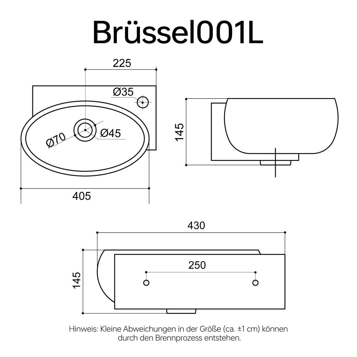 Lavabo de Invitados Glasvilla Brüssel001  Cerámica Nano Compacta (42 cm)