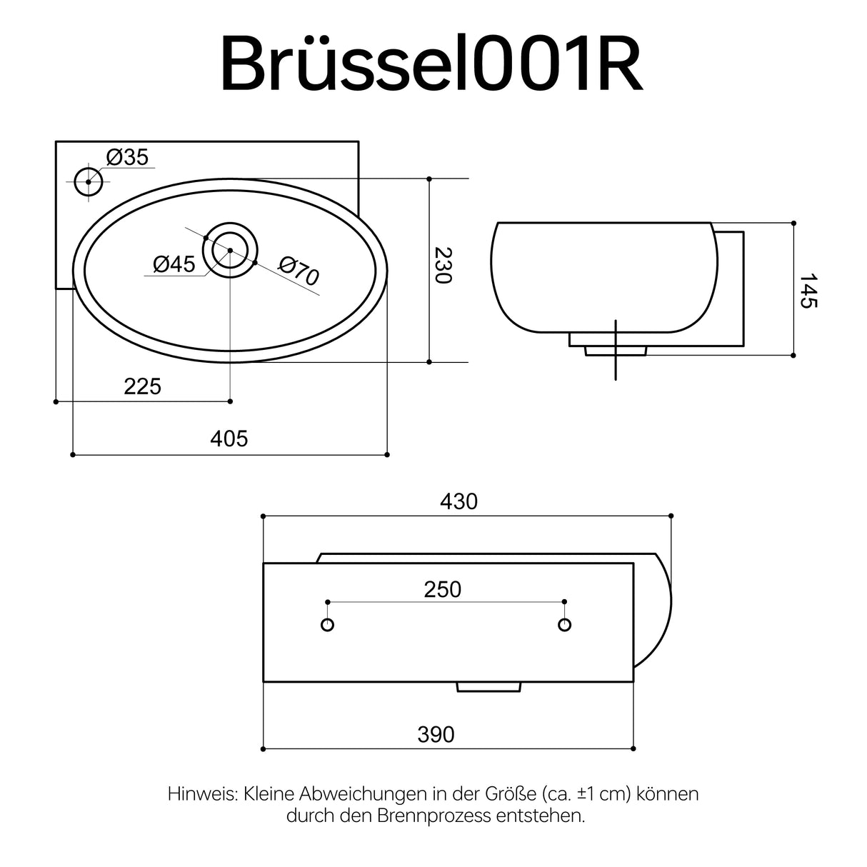 Lavabo de Invitados Glasvilla Brüssel001  Cerámica Nano Compacta (42 cm)