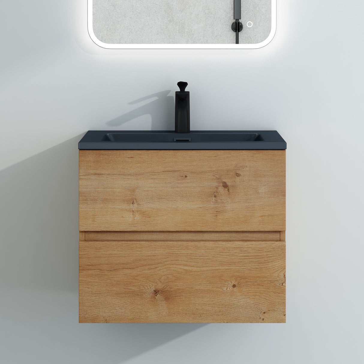 glasvilla Mobile Bagno Sospeso con Lavabo da Marmo Fuso  Antracite Mobile da Bagno con 2 Cassetti a Chiusura Soft-close Aqualis