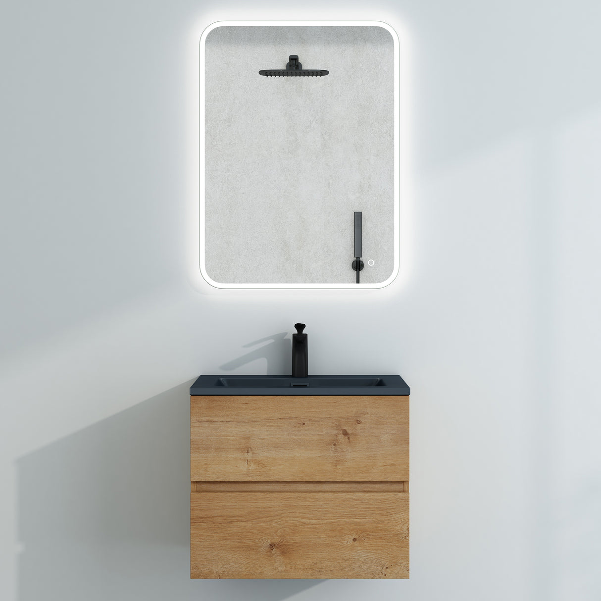 glasvilla Mobile Bagno Sospeso con Lavabo da Marmo Fuso  Antracite Mobile da Bagno con 2 Cassetti a Chiusura Soft-close Aqualis