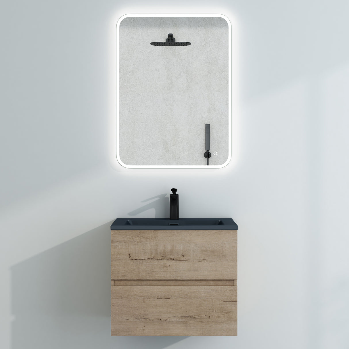 glasvilla Mobile Bagno Sospeso con Lavabo da Marmo Fuso  Antracite Mobile da Bagno con 2 Cassetti a Chiusura Soft-close Aqualis