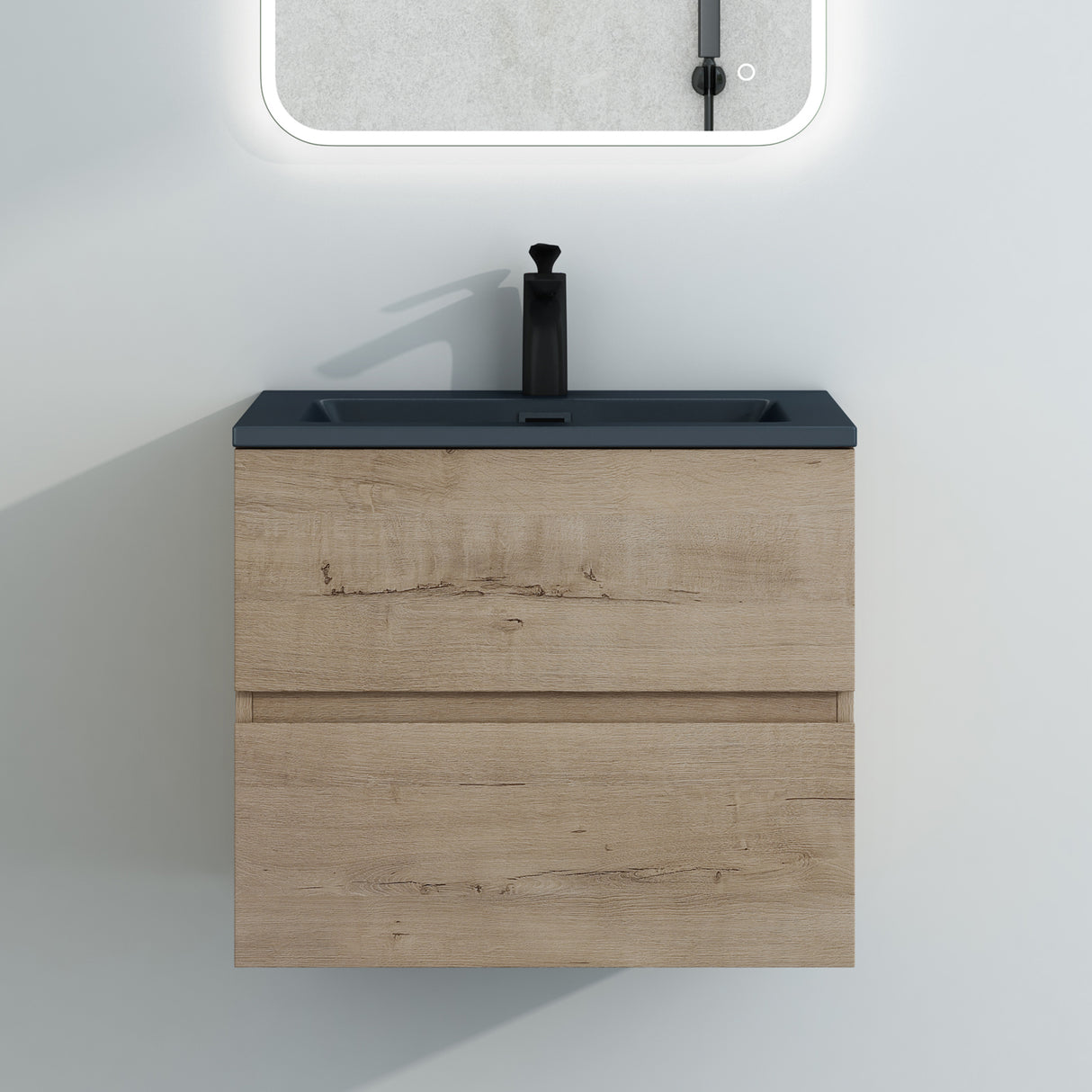 glasvilla Mobile Bagno Sospeso con Lavabo da Marmo Fuso  Antracite Mobile da Bagno con 2 Cassetti a Chiusura Soft-close Aqualis