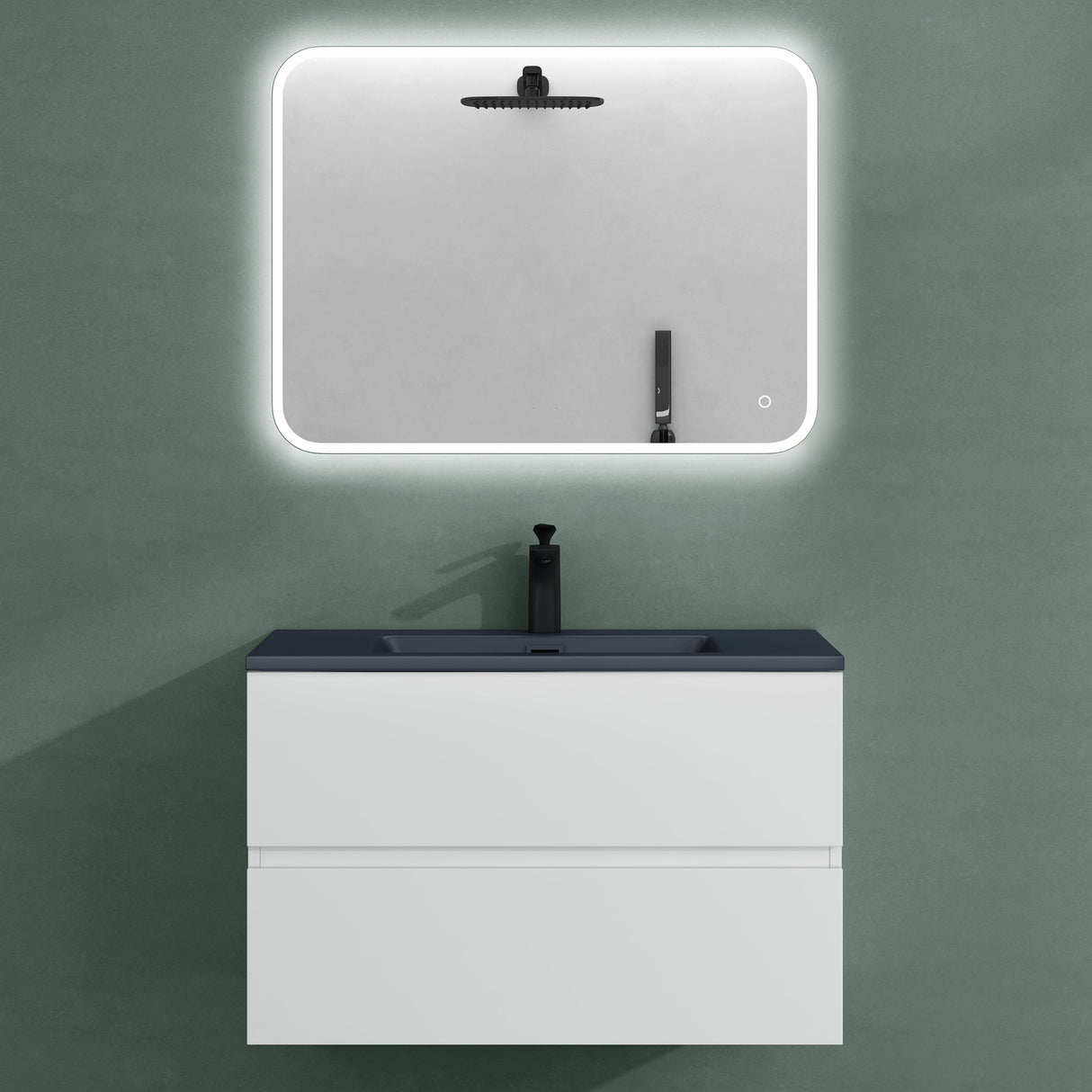 glasvilla Mobile Bagno Sospeso con Lavabo da Marmo Fuso  Antracite Mobile da Bagno con 2 Cassetti a Chiusura Soft-close Aqualis