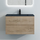 glasvilla Mobile Bagno Sospeso con Lavabo da Marmo Fuso  Antracite Mobile da Bagno con 2 Cassetti a Chiusura Soft-close Aqualis