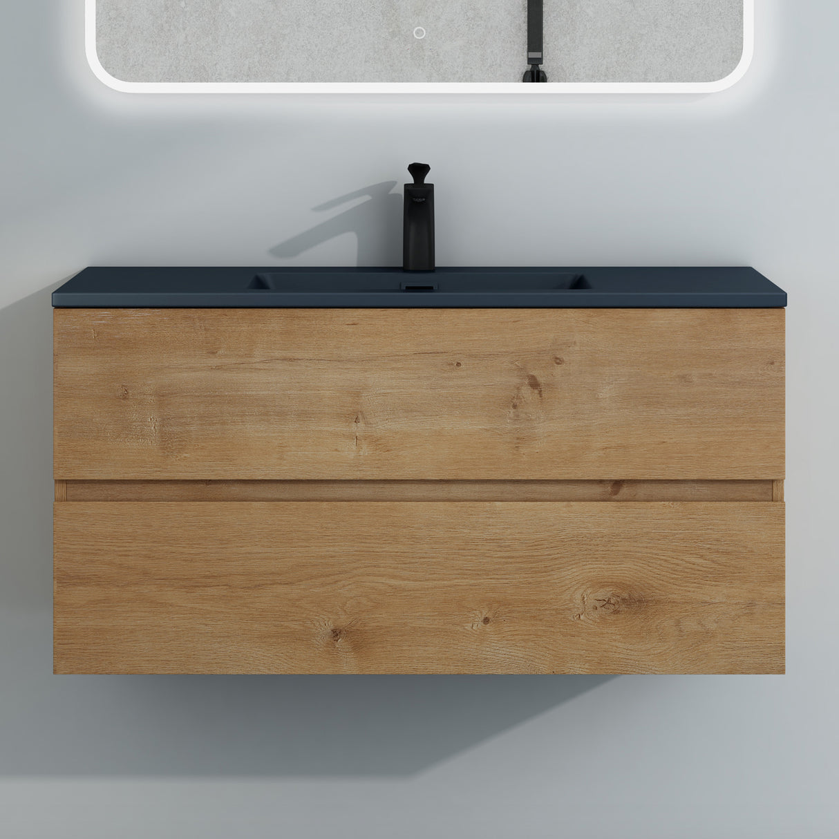 glasvilla Mobile Bagno Sospeso con Lavabo da Marmo Fuso  Antracite Mobile da Bagno con 2 Cassetti a Chiusura Soft-close Aqualis