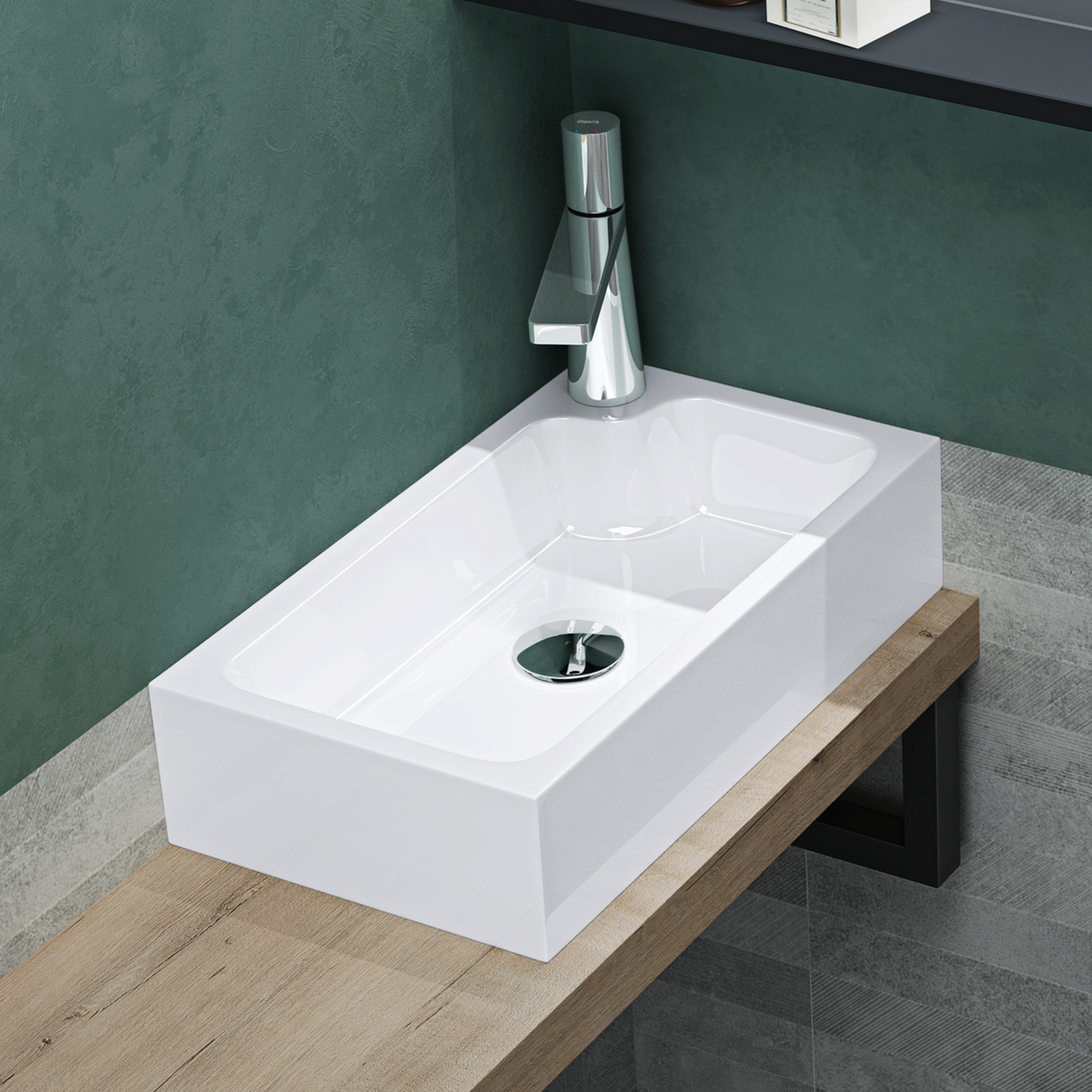 glasvilla Waschbecken Gäste WC Aufsatzwaschbecken mit Hahnloch 46x26x11cm Mineralguss Eckig Klein Waschschale Waschplatz Colossum101