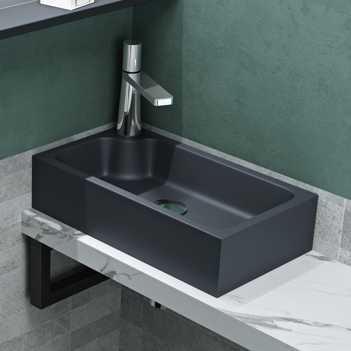 glasvilla Waschbecken Gäste WC Aufsatzwaschbecken mit Hahnloch 46x26x11cm Mineralguss Eckig Klein Waschschale Waschplatz Colossum101