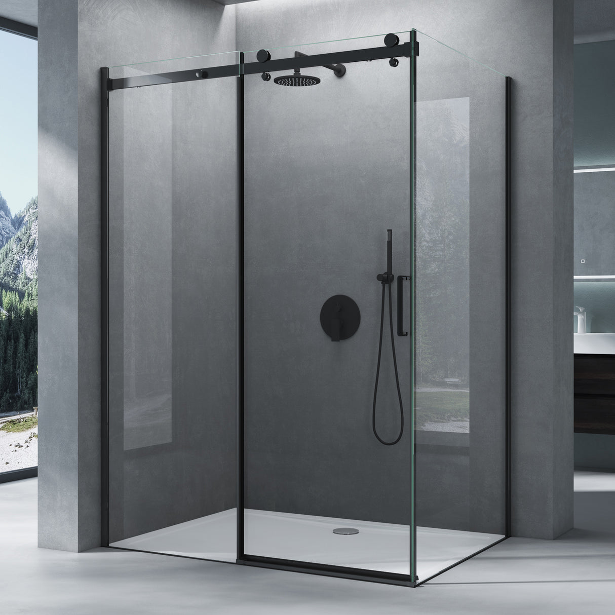 glasvilla Box doccia con Porta Scorrevole Cabina Angolare in Vetro 8 mm di Sicurezza ESG con Rivestimento Nano, Meccanismo di Sollevamento/abbassamento, Rav19 Nero