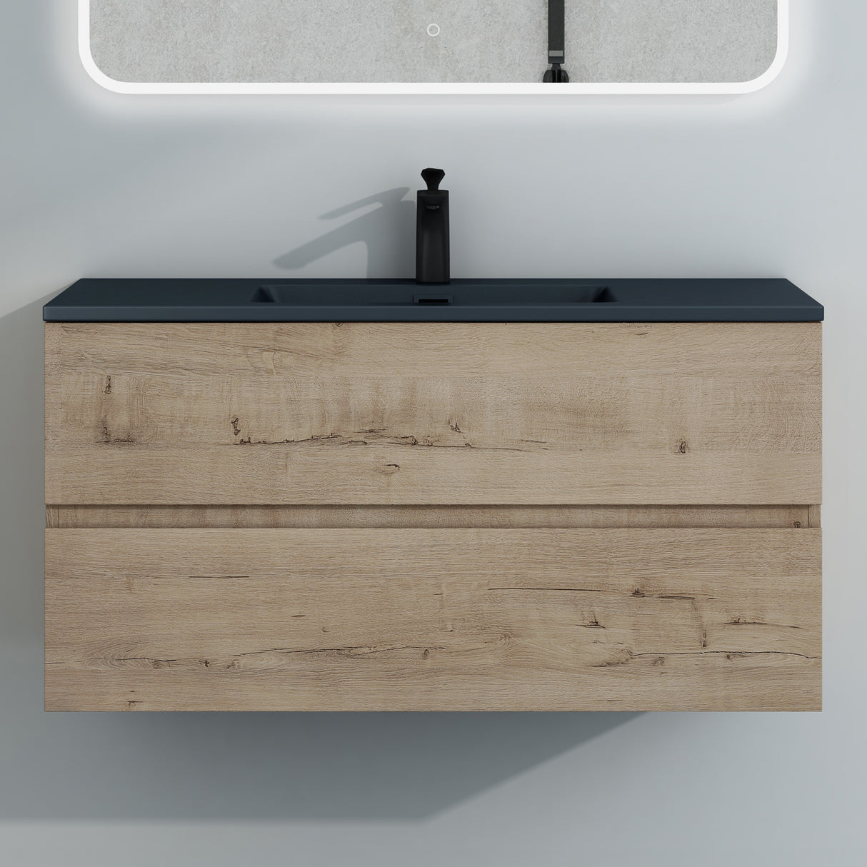 glasvilla Mobile Bagno Sospeso con Lavabo da Marmo Fuso  Antracite Mobile da Bagno con 2 Cassetti a Chiusura Soft-close Aqualis