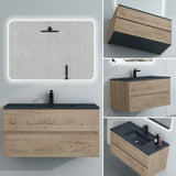glasvilla Mobile Bagno Sospeso con Lavabo da Marmo Fuso  Antracite Mobile da Bagno con 2 Cassetti a Chiusura Soft-close Aqualis