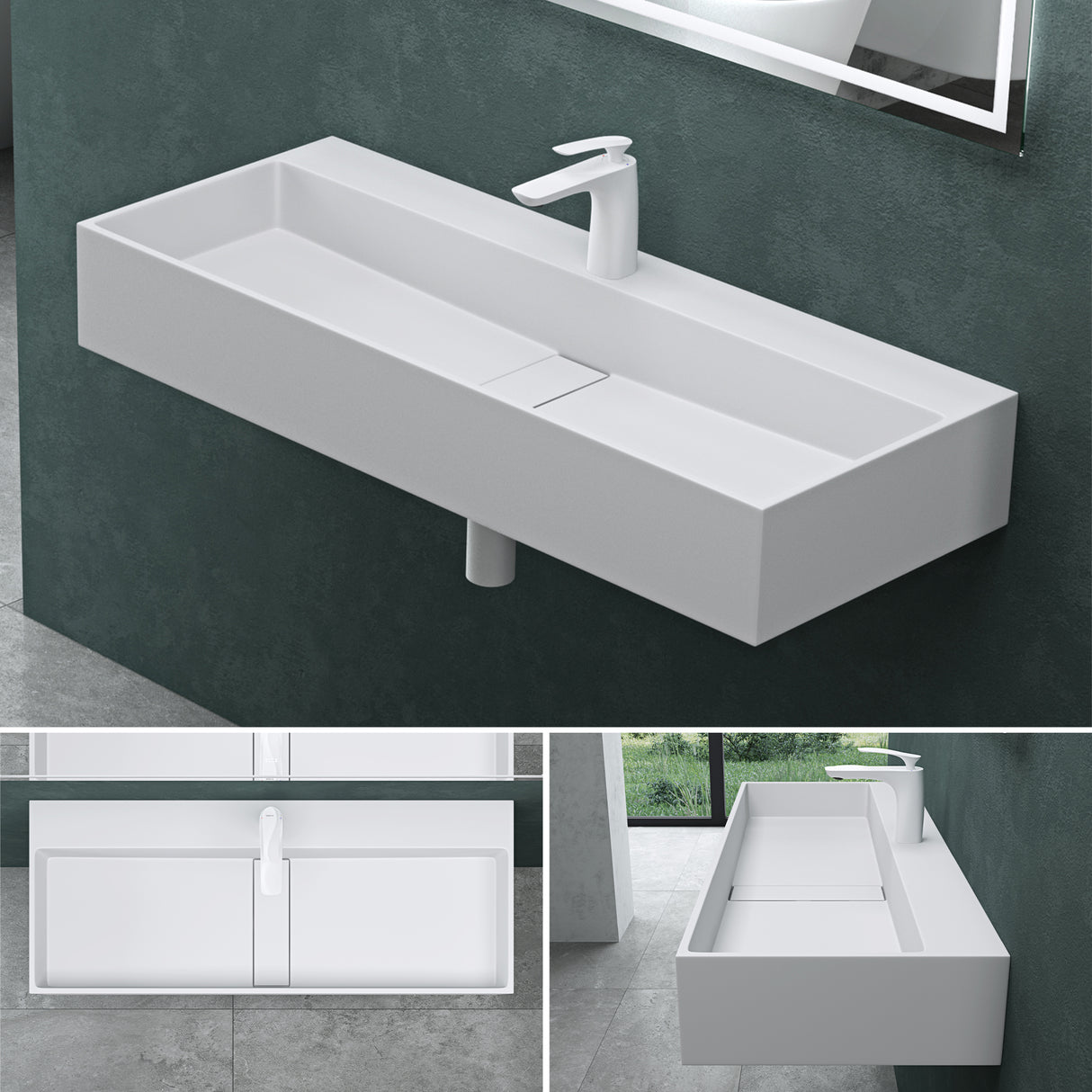 glasvilla Lavabo da Appoggio da Marmo Fuso Lavabo Bagno Sospeso Lavandino Bagno con Foro per la Rubinetteria Col6028