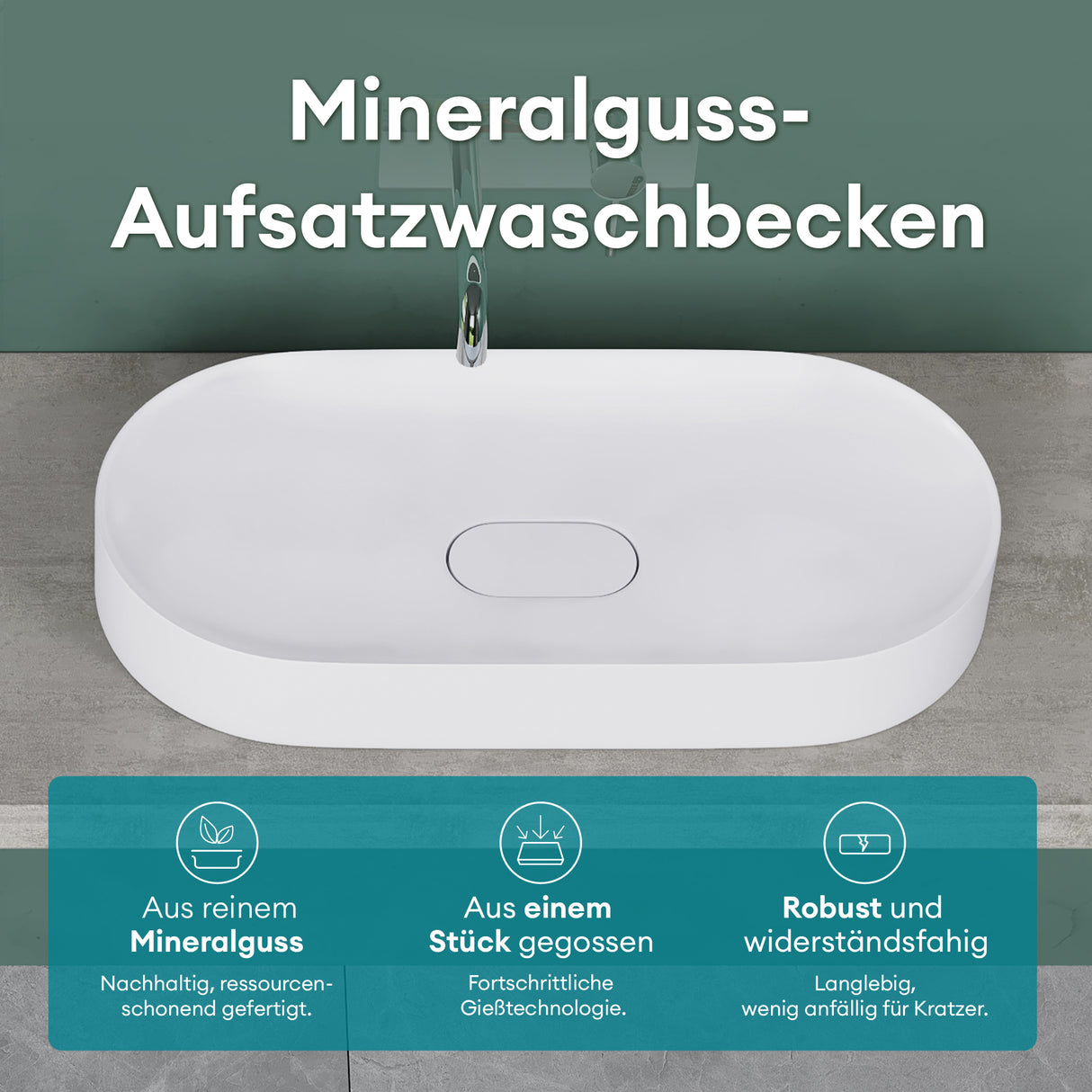 Lavandino da appoggio Glasvilla, lavabo da appoggio in ghisa minerale con rivestimento nano Colossum826