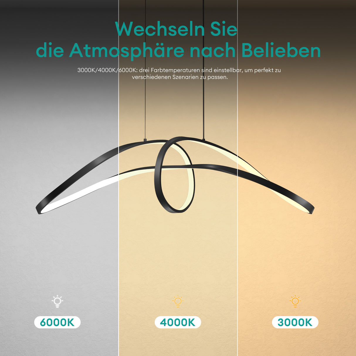 glasvilla Pendelleuchte LED Hängelampe Verstellbares Kabel Hängeleuchte für Esszimmer Wohnzimmer Schlafzimmer
