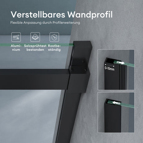 glasvilla Box doccia con Porta Scorrevole Cabina Angolare in Vetro 8 mm di Sicurezza ESG con Rivestimento Nano, Meccanismo di Sollevamento/abbassamento, Rav19 Nero