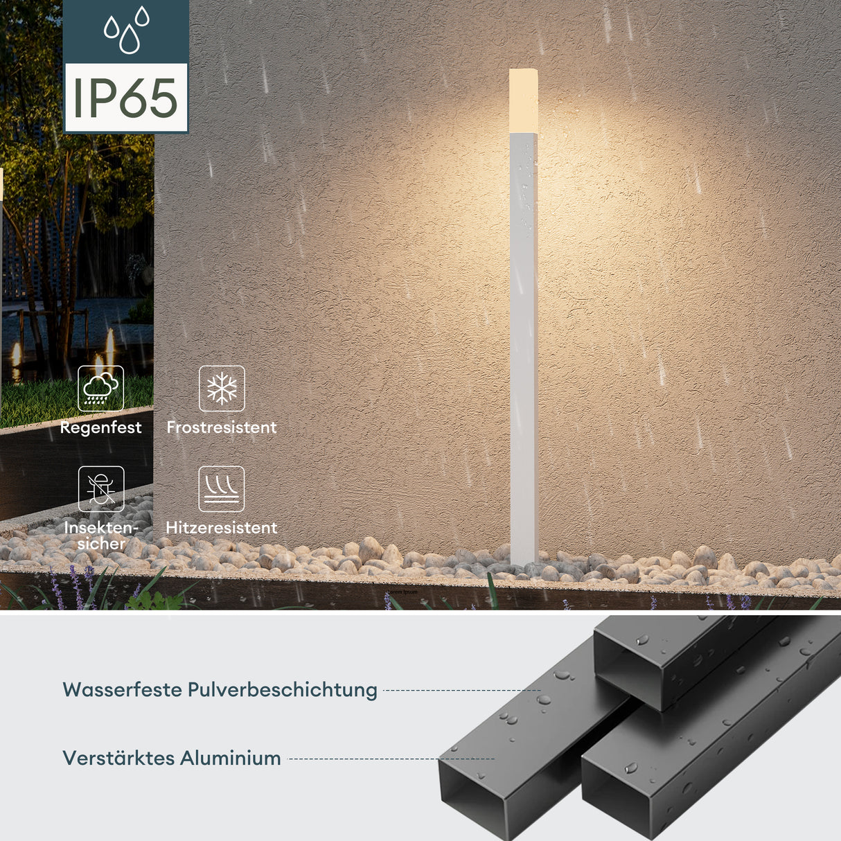 glasvilla Außenleuchte IP65 Wegeleuchte Außen | Pollerleuchte für Garten, 3000K Stehlampe Gartenlampe | Außenlampe Standleuchte 3W Deus Lumina