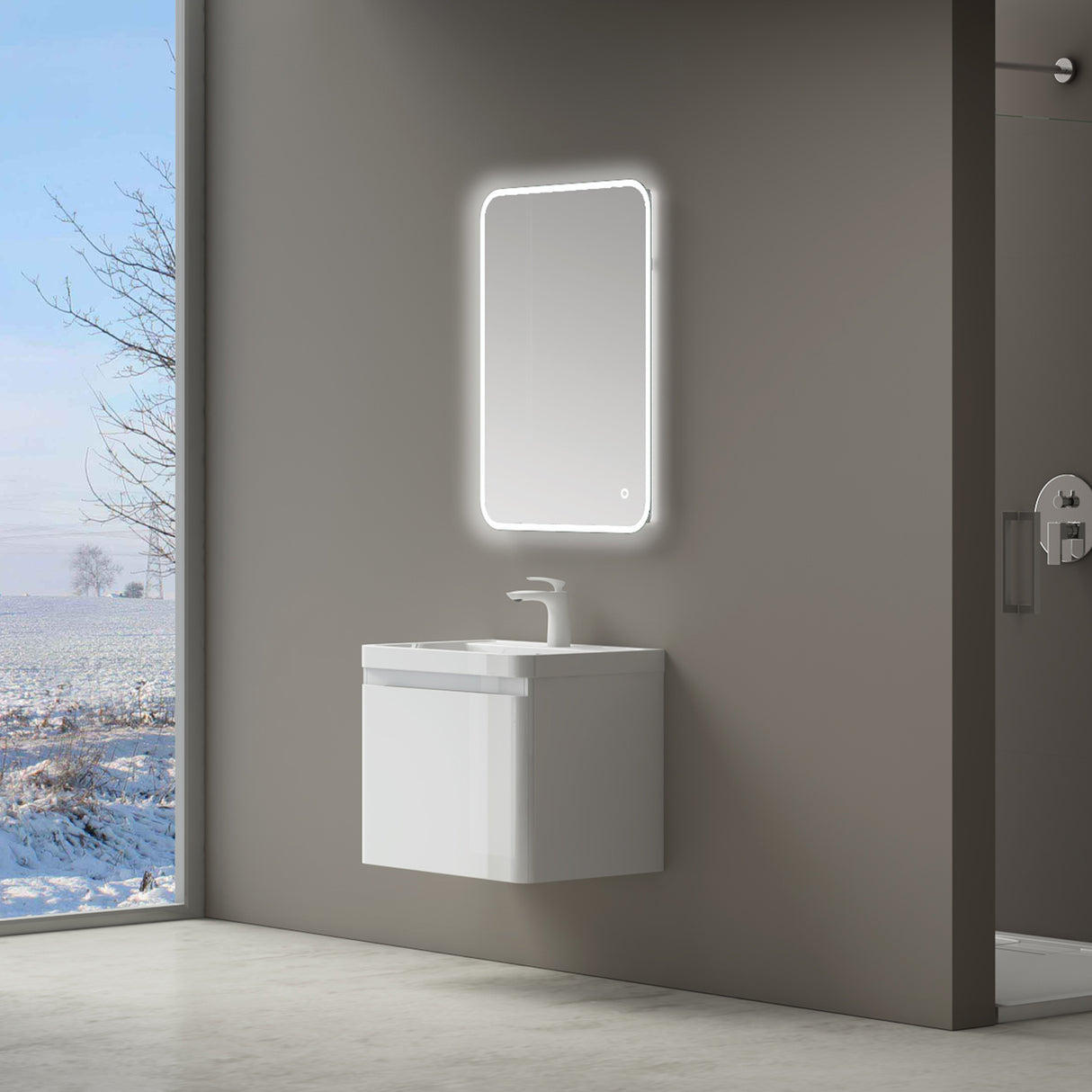 glasvilla Mobile Bagno Sospeso Mobile da Bagno con Cassetto a Chiusura Soft Close e Lavabo da Marmo fuso, Ancona