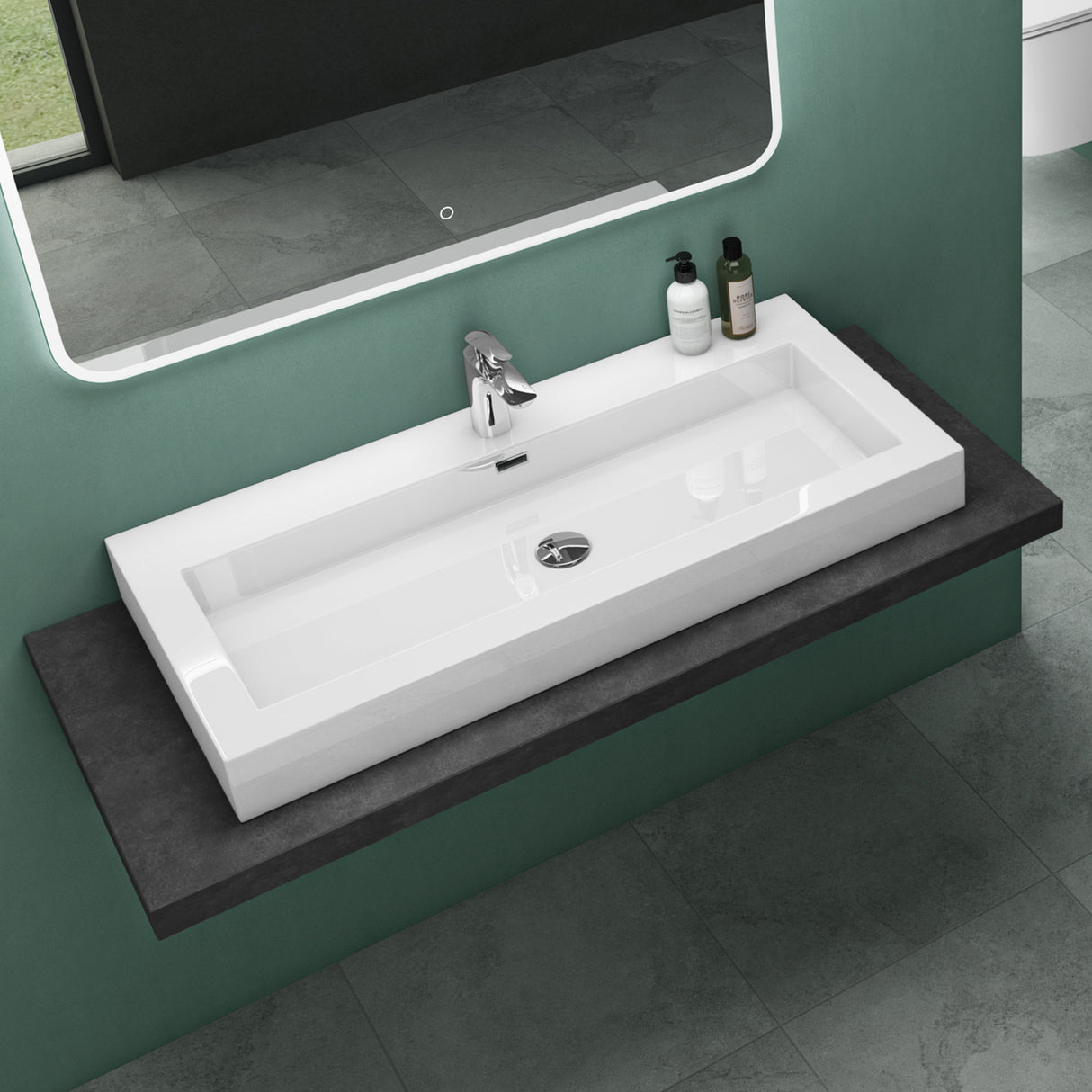 glasvilla Lavabo da Appoggio da Marmo Fuso Lavandino Bagno Rettangolare con 1 Foro per Rubinetto Colossum18
