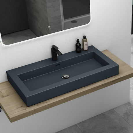 glasvilla Lavabo da Appoggio da Marmo Fuso Lavandino Bagno Rettangolare con 1 Foro per Rubinetto Colossum18