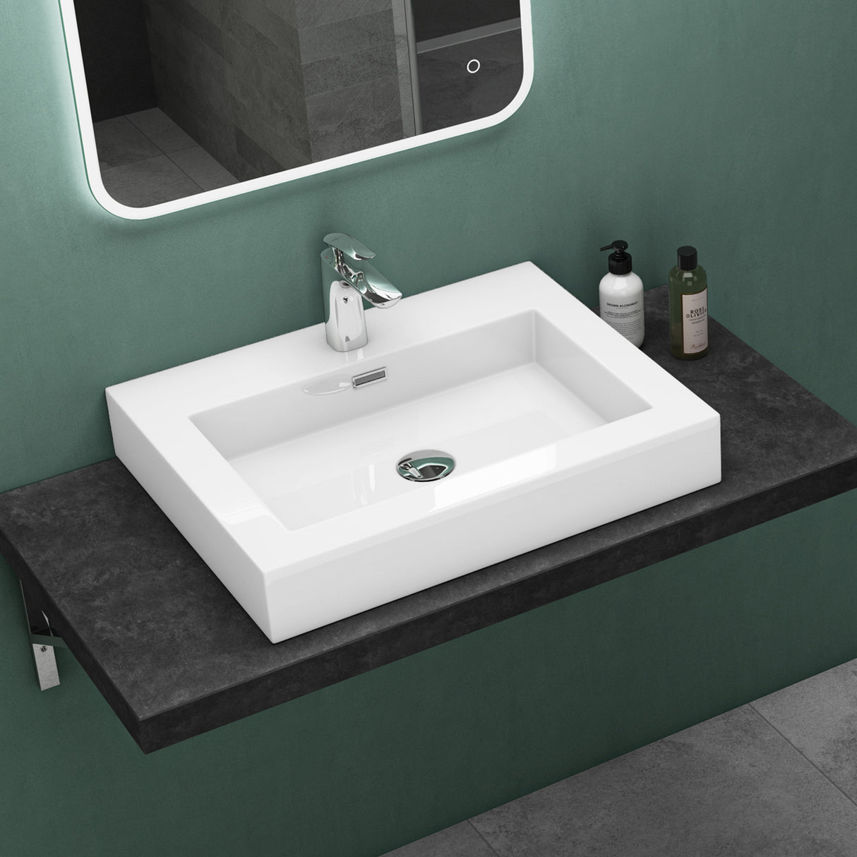 glasvilla Lavabo da Appoggio da Marmo Fuso Lavandino Bagno Rettangolare con 1 Foro per Rubinetto Colossum18