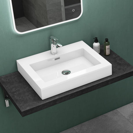 glasvilla Lavabo da Appoggio da Marmo Fuso Lavandino Bagno Rettangolare con 1 Foro per Rubinetto Colossum18