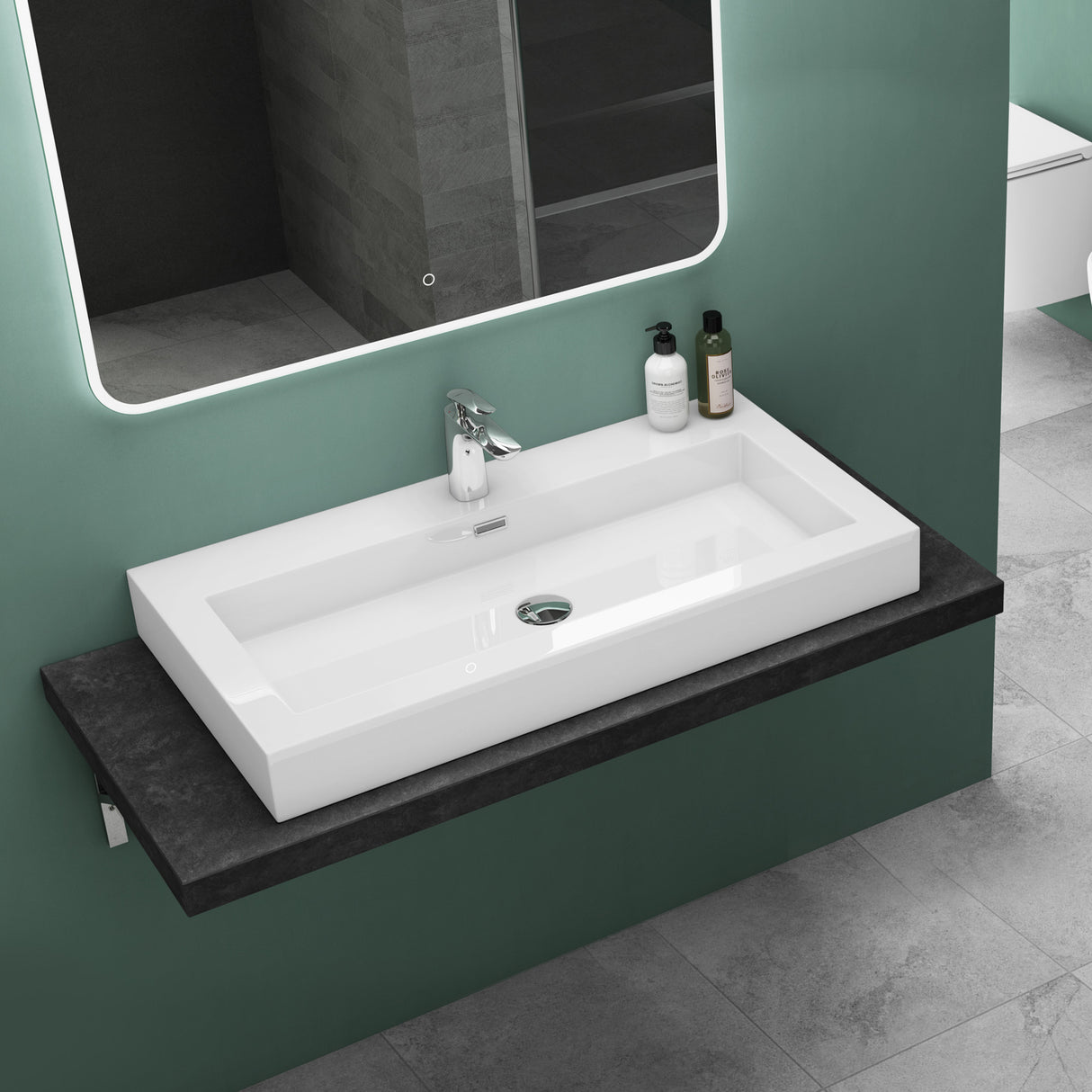 glasvilla Lavabo da Appoggio da Marmo Fuso Lavandino Bagno Rettangolare con 1 Foro per Rubinetto Colossum18
