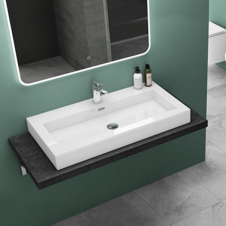 glasvilla Lavabo da Appoggio da Marmo Fuso Lavandino Bagno Rettangolare con 1 Foro per Rubinetto Colossum18