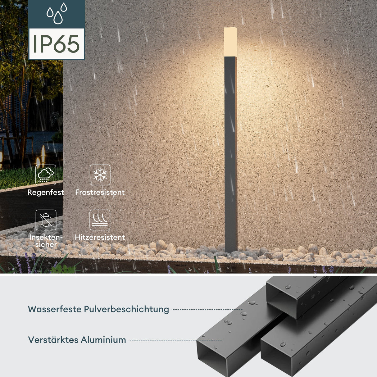glasvilla Außenleuchte IP65 Wegeleuchte Außen | Pollerleuchte für Garten, 3000K Stehlampe Gartenlampe | Außenlampe Standleuchte 3W Deus Lumina
