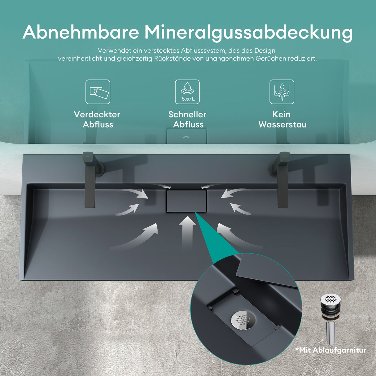 Lavabo Glasvilla Col19 Mineralguss moderno con válvula incluida