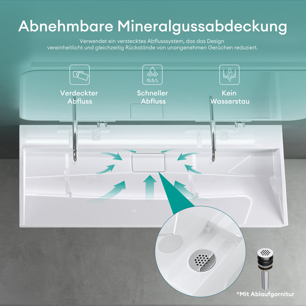 Lavabo Glasvilla Col19 Mineralguss moderno con válvula incluida