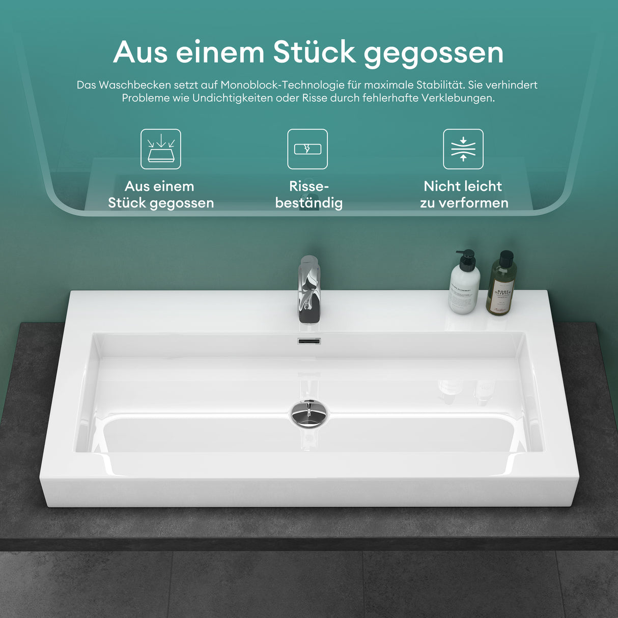 glasvilla Lavabo da Appoggio da Marmo Fuso Lavandino Bagno Rettangolare con 1 Foro per Rubinetto Colossum18