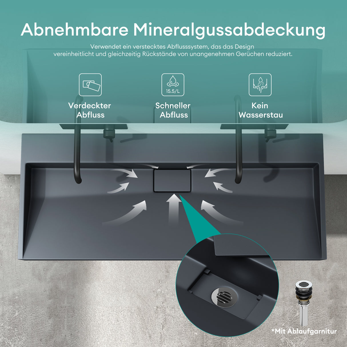 Lavabo Glasvilla Col19 Mineralguss moderno con válvula incluida