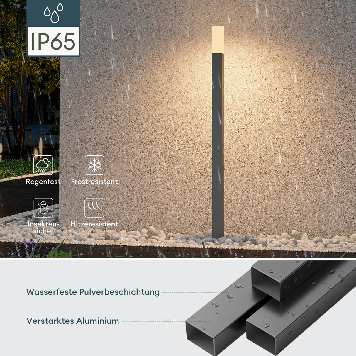 glasvilla Außenleuchte IP65 Wegeleuchte Außen | Pollerleuchte für Garten, 3000K Stehlampe Gartenlampe | Außenlampe Standleuchte 3W Deus Lumina