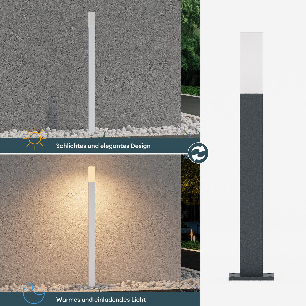 glasvilla Außenleuchte IP65 Wegeleuchte Außen | Pollerleuchte für Garten, 3000K Stehlampe Gartenlampe | Außenlampe Standleuchte 3W Deus Lumina