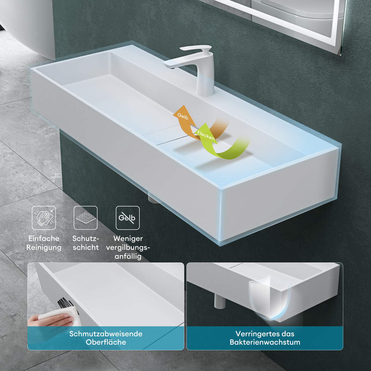 glasvilla Lavabo da Appoggio da Marmo Fuso Lavabo Bagno Sospeso Lavandino Bagno con Foro per la Rubinetteria Col6028