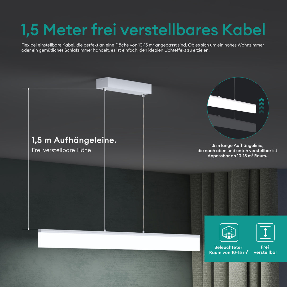 glasvilla Lampadario a Sospensione con Cavo Regolabile Lampada da Soffitto a Sospensione LED Dimmerabile con Telecomando per Sala da Pranzo, Camera da Letto e Soggiorno