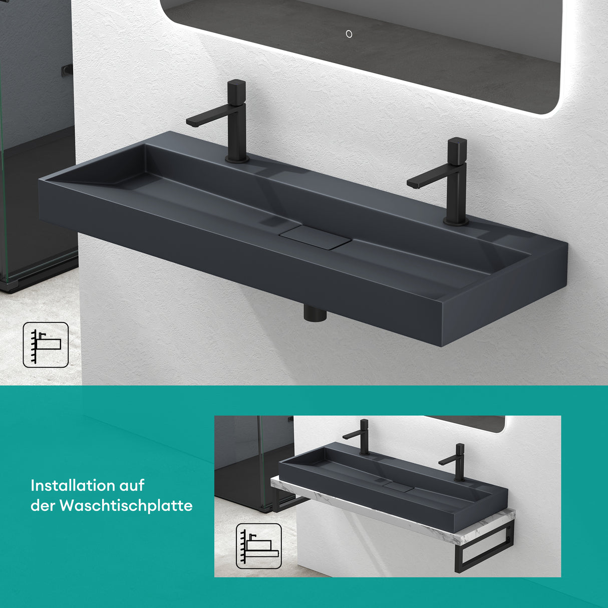 Lavabo Glasvilla Col19 Mineralguss moderno con válvula incluida