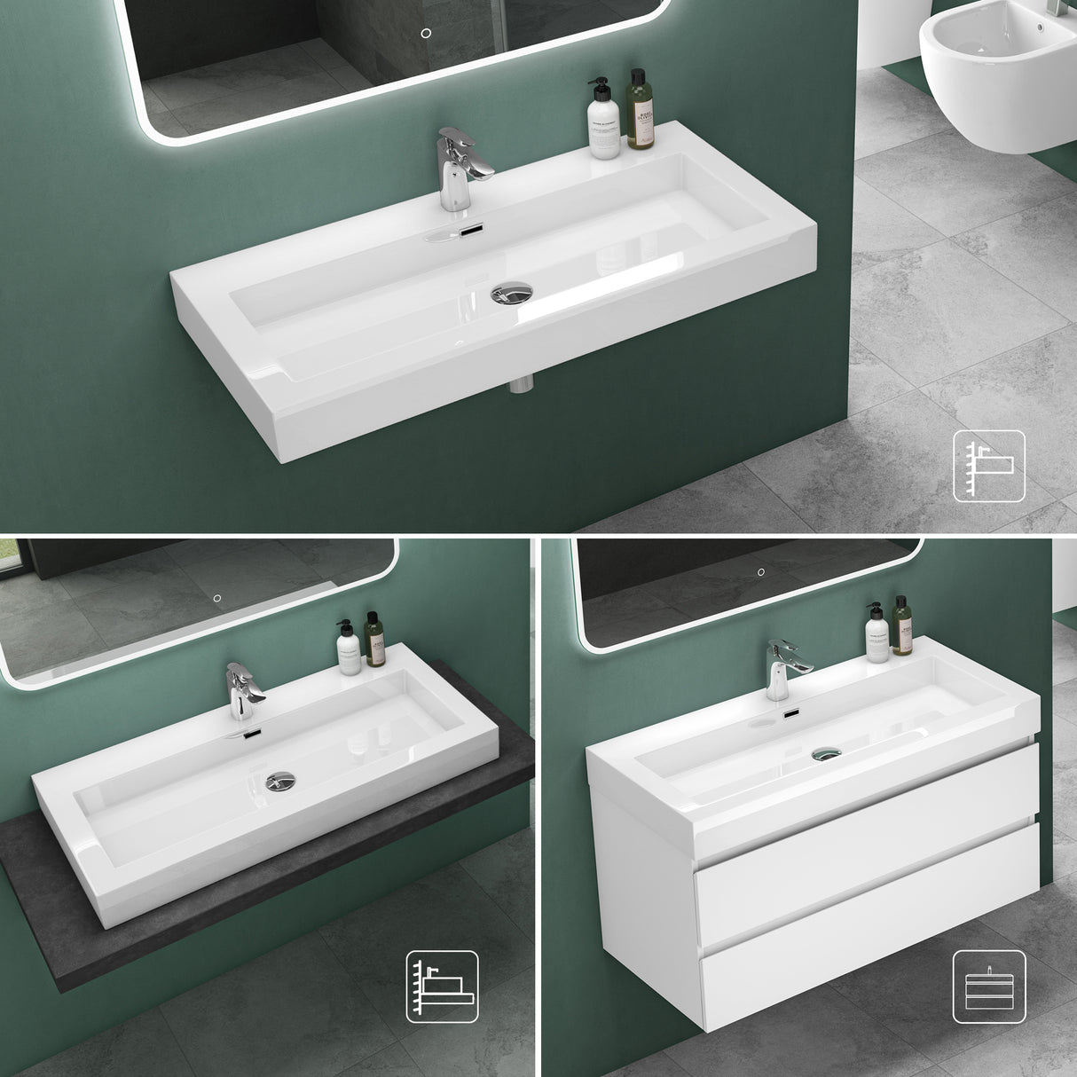 glasvilla Lavabo da Appoggio da Marmo Fuso Lavandino Bagno Rettangolare con 1 Foro per Rubinetto Colossum18