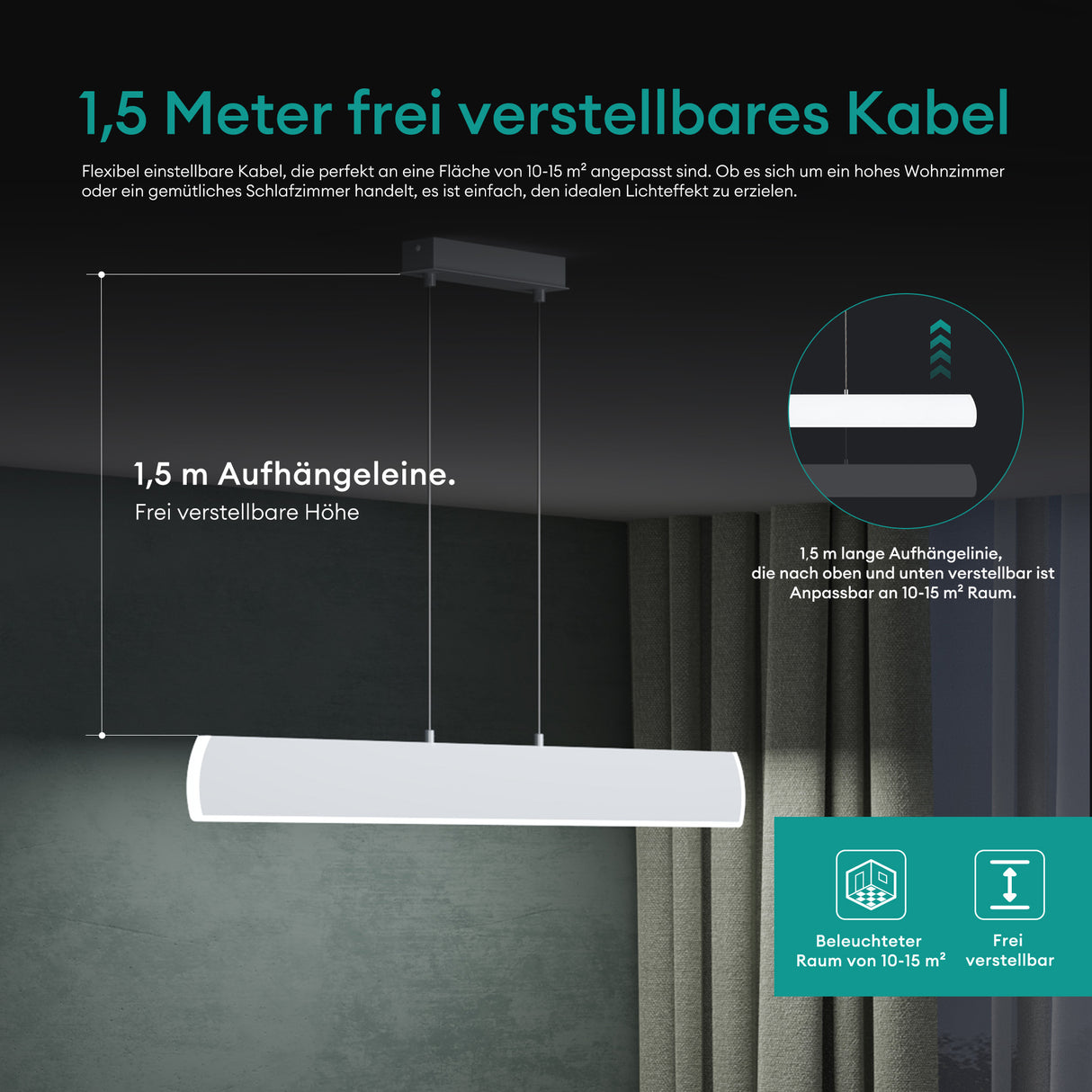 glasvilla Lampadario a Sospensione con Cavo Regolabile Lampada da Soffitto a Sospensione LED Dimmerabile con Telecomando per Sala da Pranzo, Camera da Letto e Soggiorno