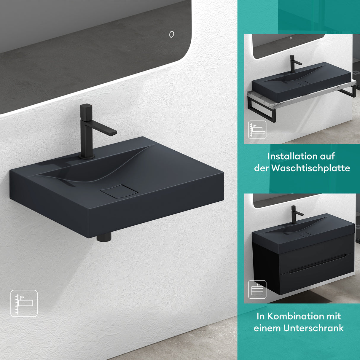 glasvilla Lavabo da Appoggio da Marmo fuso Lavabo Bagno Sospeso Lavandino Bagno Rettangolare Colossum810