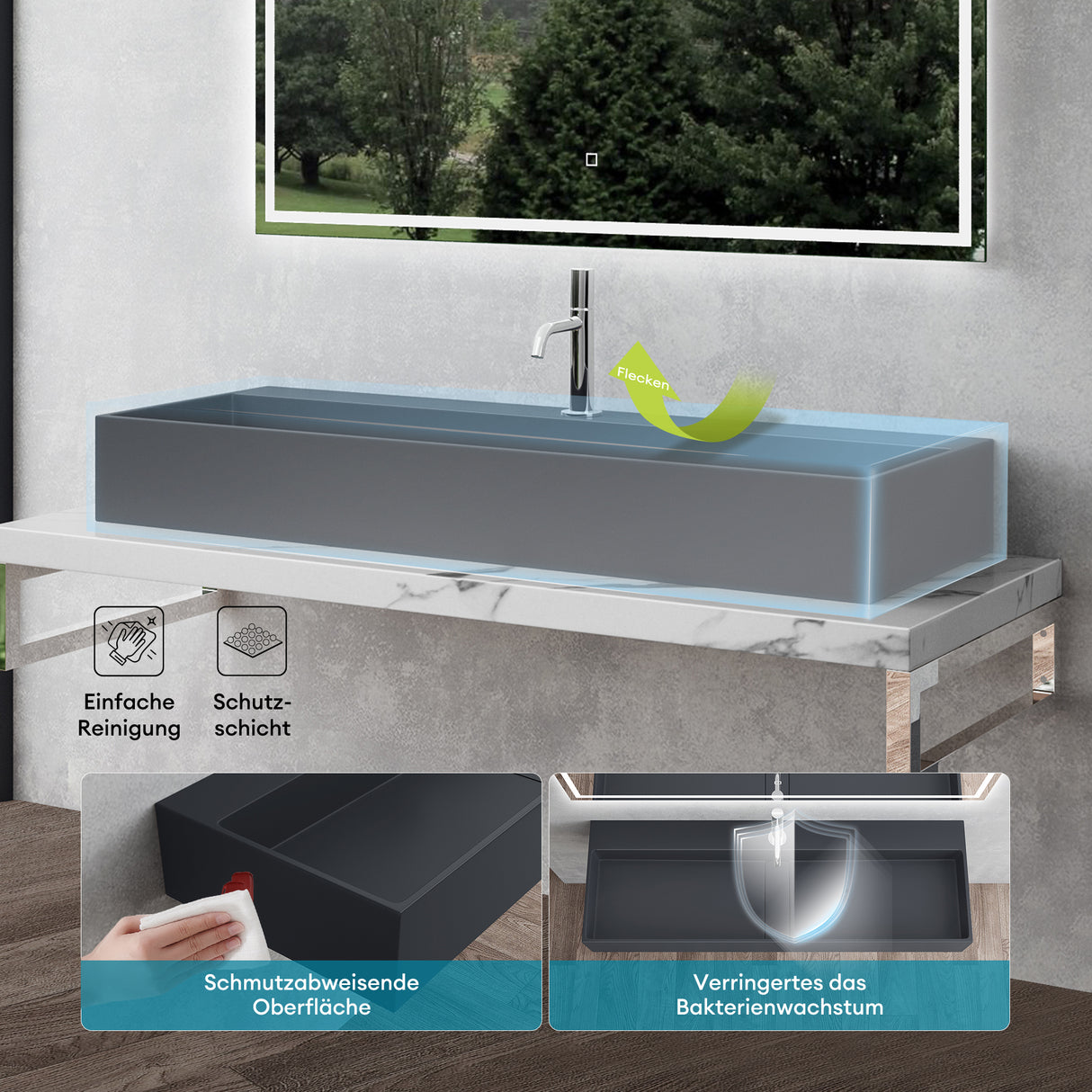 Lavabo Glasvilla Col6028 – Mineralguss con orificio para grifo, diseño y funcionalidad superior